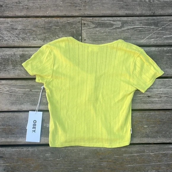 NWT OBEY Alina Pointelle Top, Size L Color Lime Urban Outfitters - Picture 7 of 16